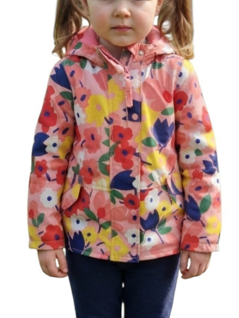 Hanna Andersson Floral Puffer Jacket Girls Size 100 Removable hood